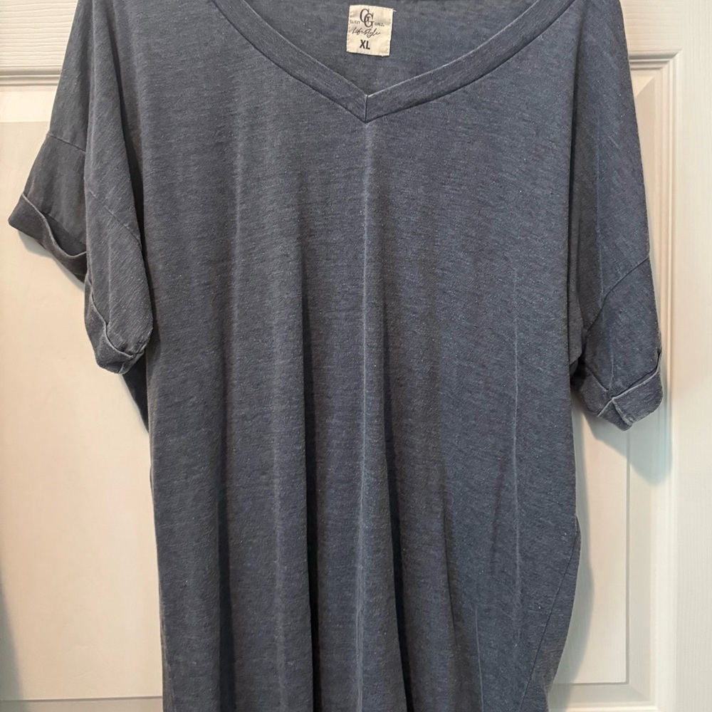 Casual Blue V-Neck Short Sleeve Tee